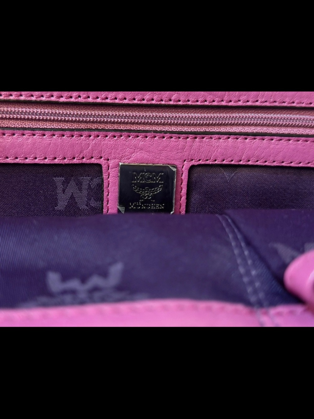 MCM Purple Logo Studded Leather Backpack with Black Print - Picture 4 of 8